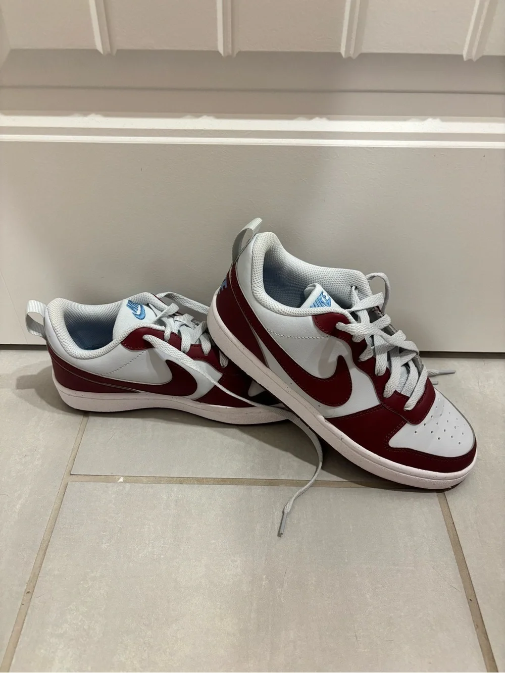 Nike Court Borough Low Sneakers in White and Maroon